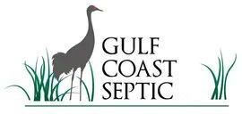 Logo for Gulf Coast Septic featuring a crane, grass, and text on a white background.