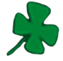 Green shamrock with four leaves and a stem.