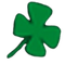 Green shamrock with four leaves and a stem.