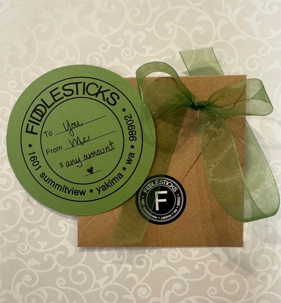 A card that says fiddlesticks on it