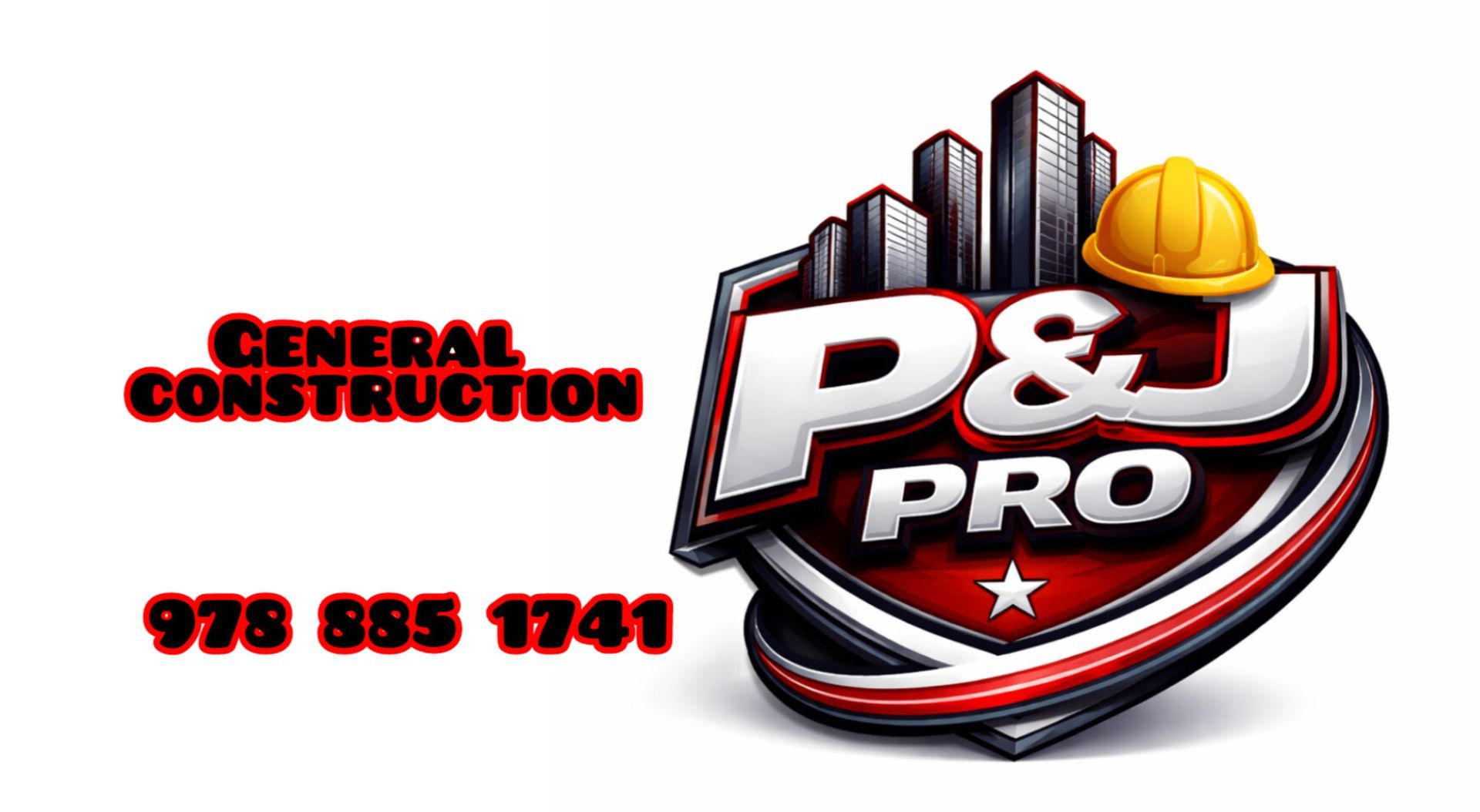 P&L Pro general construction logo with red, black, and gold hard hat; phone number 978 555 1741