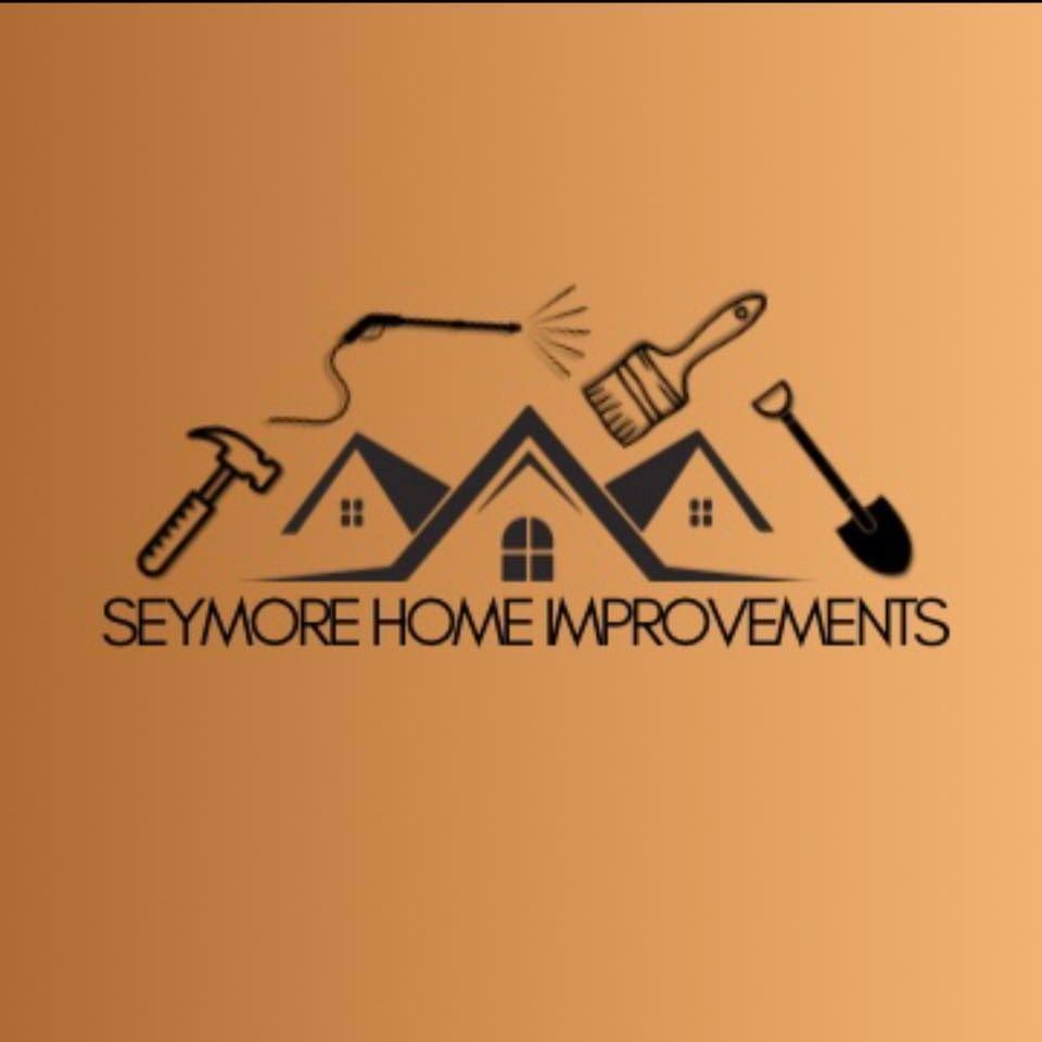 Logo for Seymore Home Improvements with tools and a house outline on an orange background.