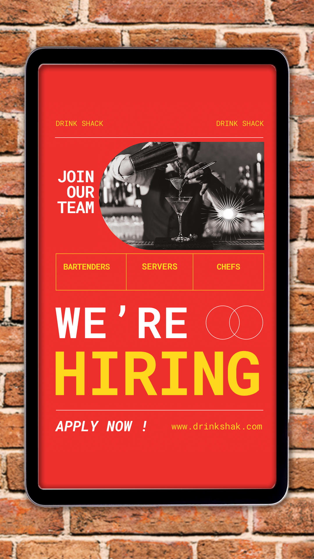 A red sign that says `` join our team we 're hiring ''