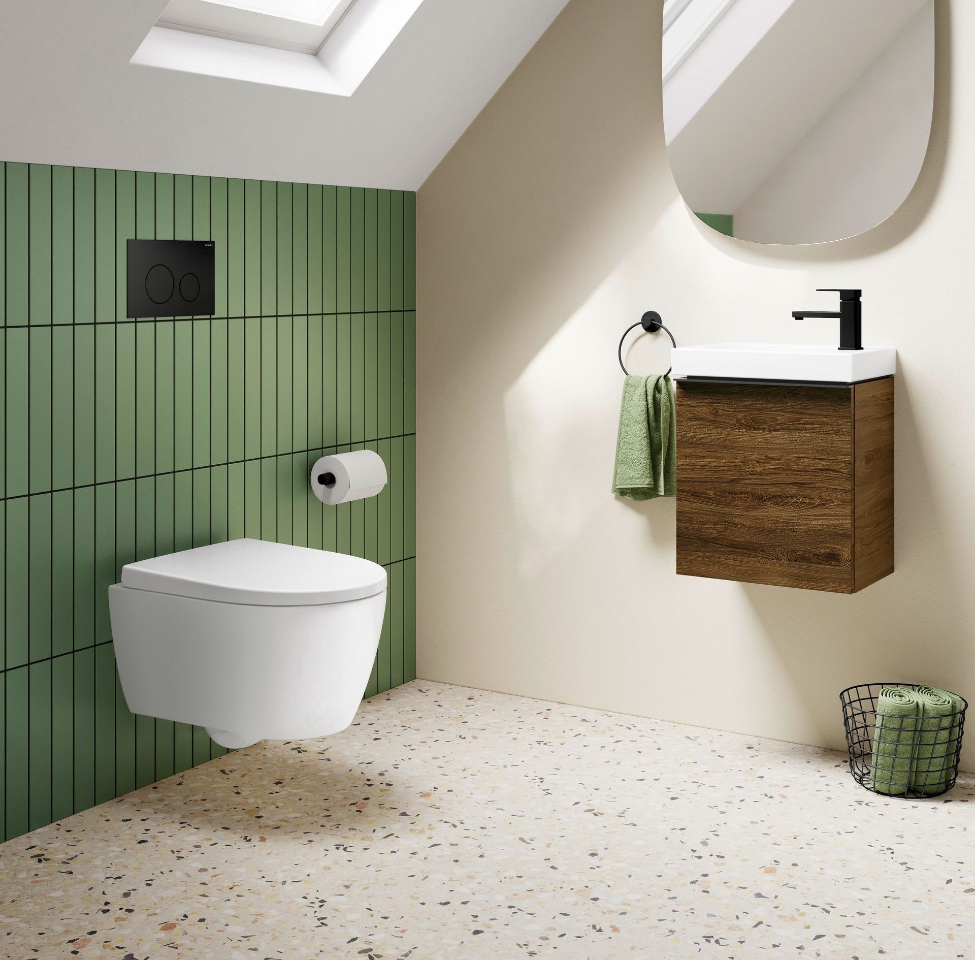 Geberit iCon wc met TurboFlush spoeltechnologie badkamer sfeer groen