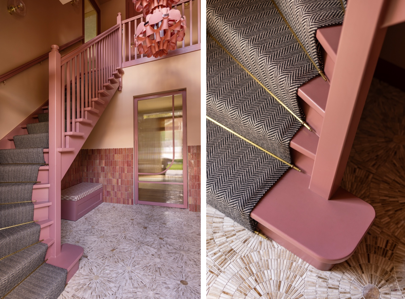 De Roode Loper traploper Hartley & Tissier – Herringbone ivory black visgraat trap