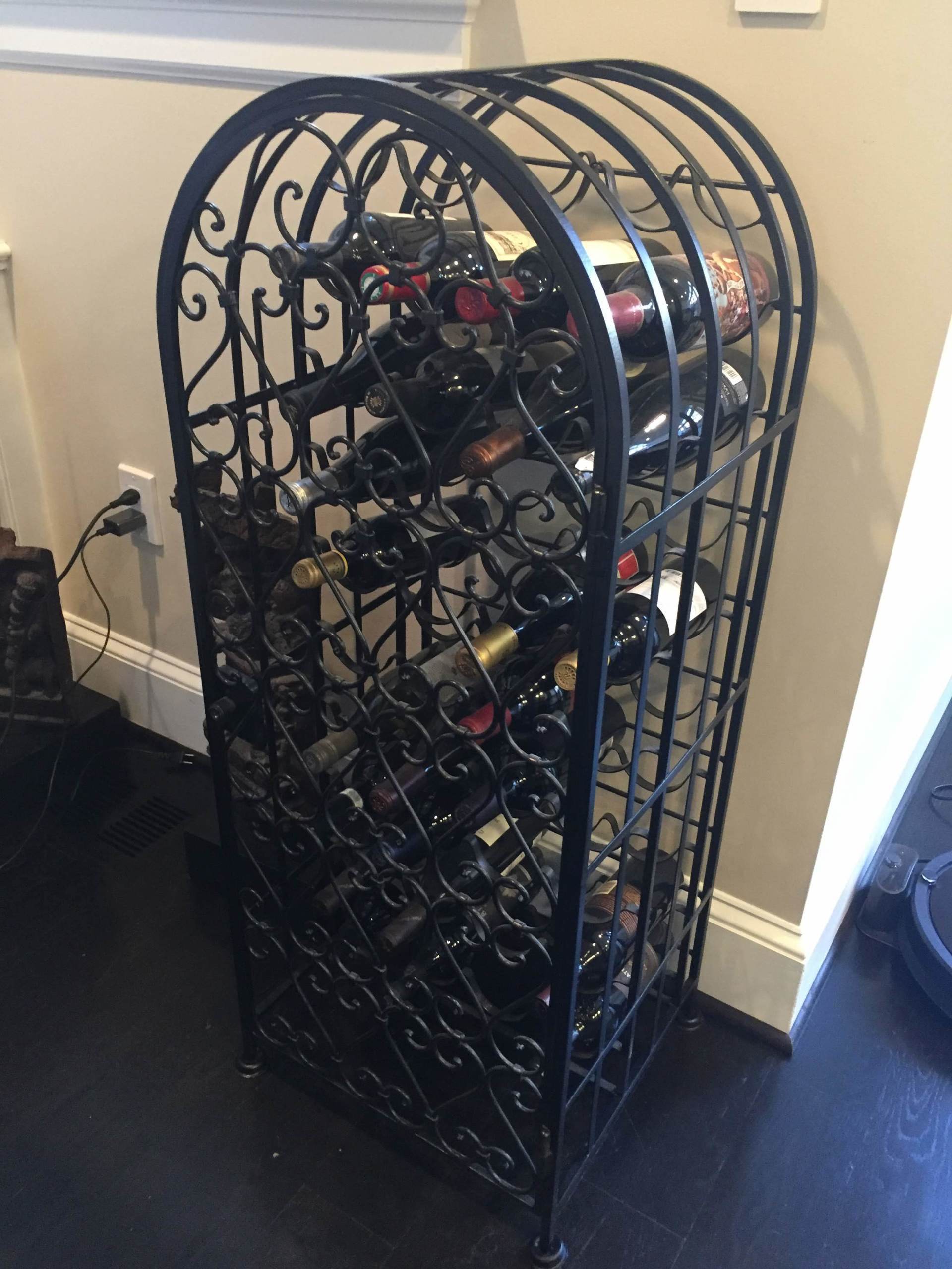 black birdcage style wrought iron wine bottle holder by dismantle furniture