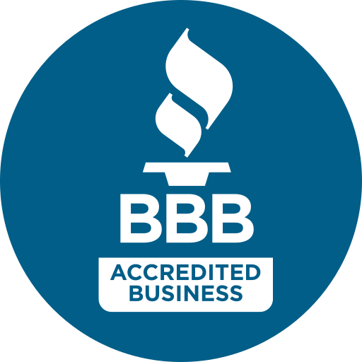 A bbb accredited business logo in a blue circle