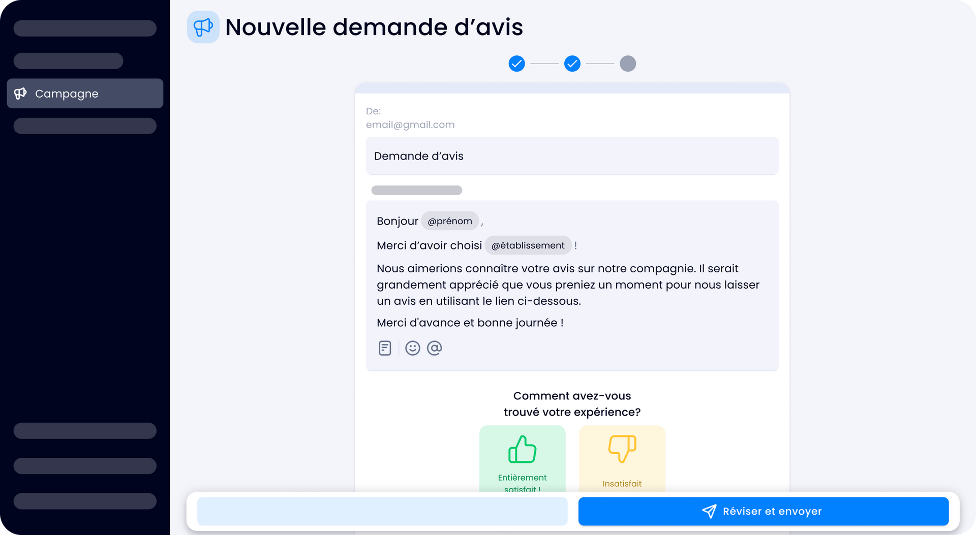 A screenshot of a website with a blue button that says ' nouvelle demande d ' avis ' on it.
