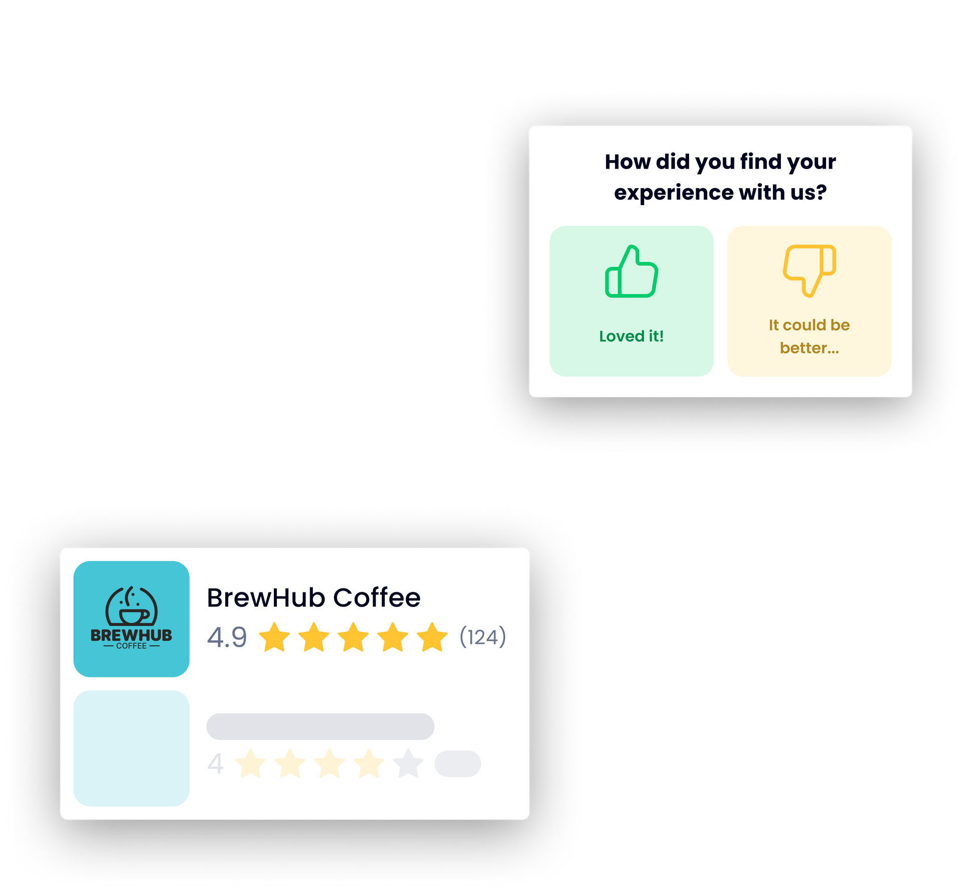 A woman is pouring coffee into a cup in a coffee shop. next to a google review.