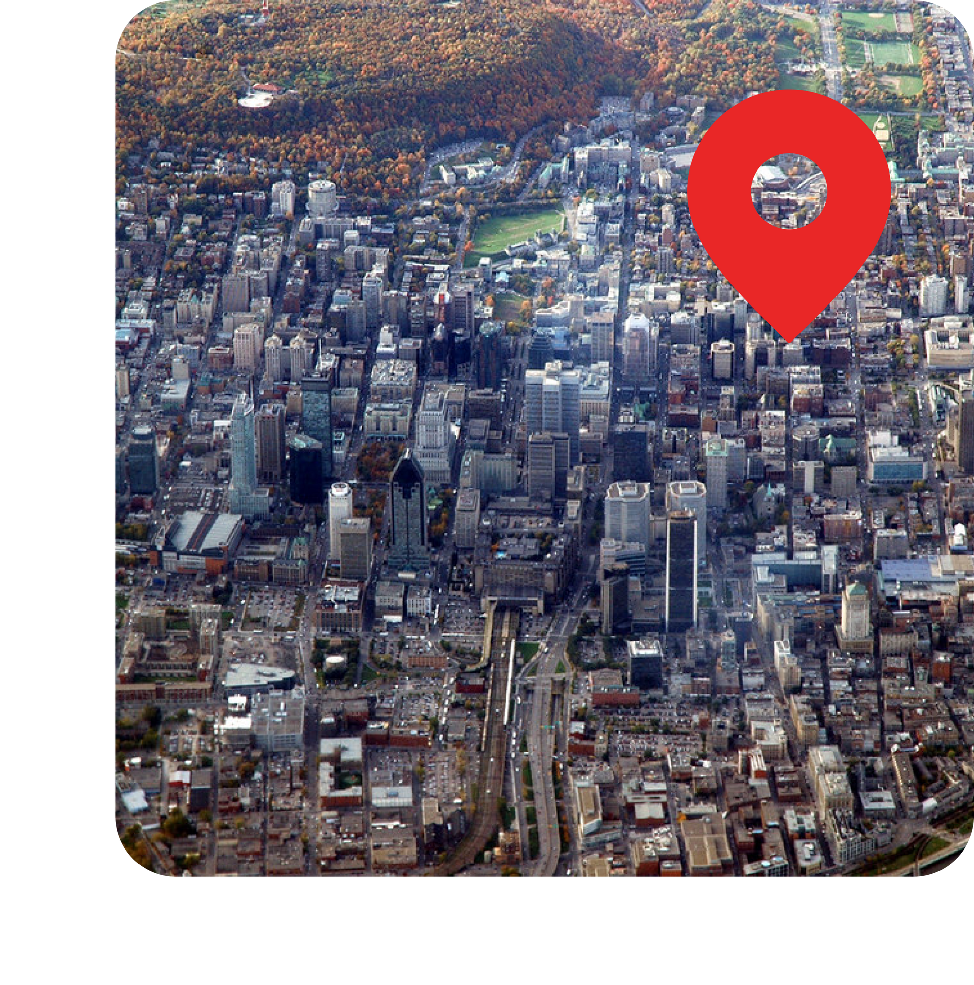 A map of a city with a red pin pointing to brewhub coffee.