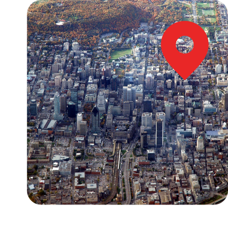 A map of a city with a red pin pointing to brewhub coffee.