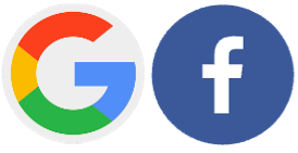A google logo and a facebook logo on a white background