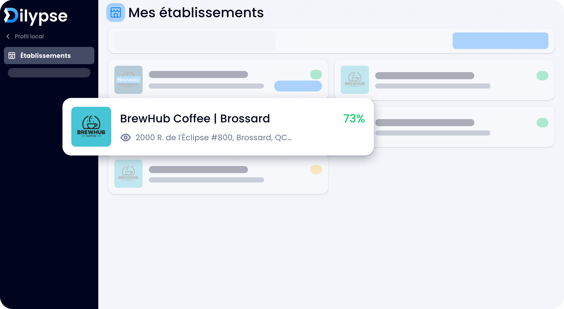 A screenshot of a dashboard with a popup that says brewhub coffee.