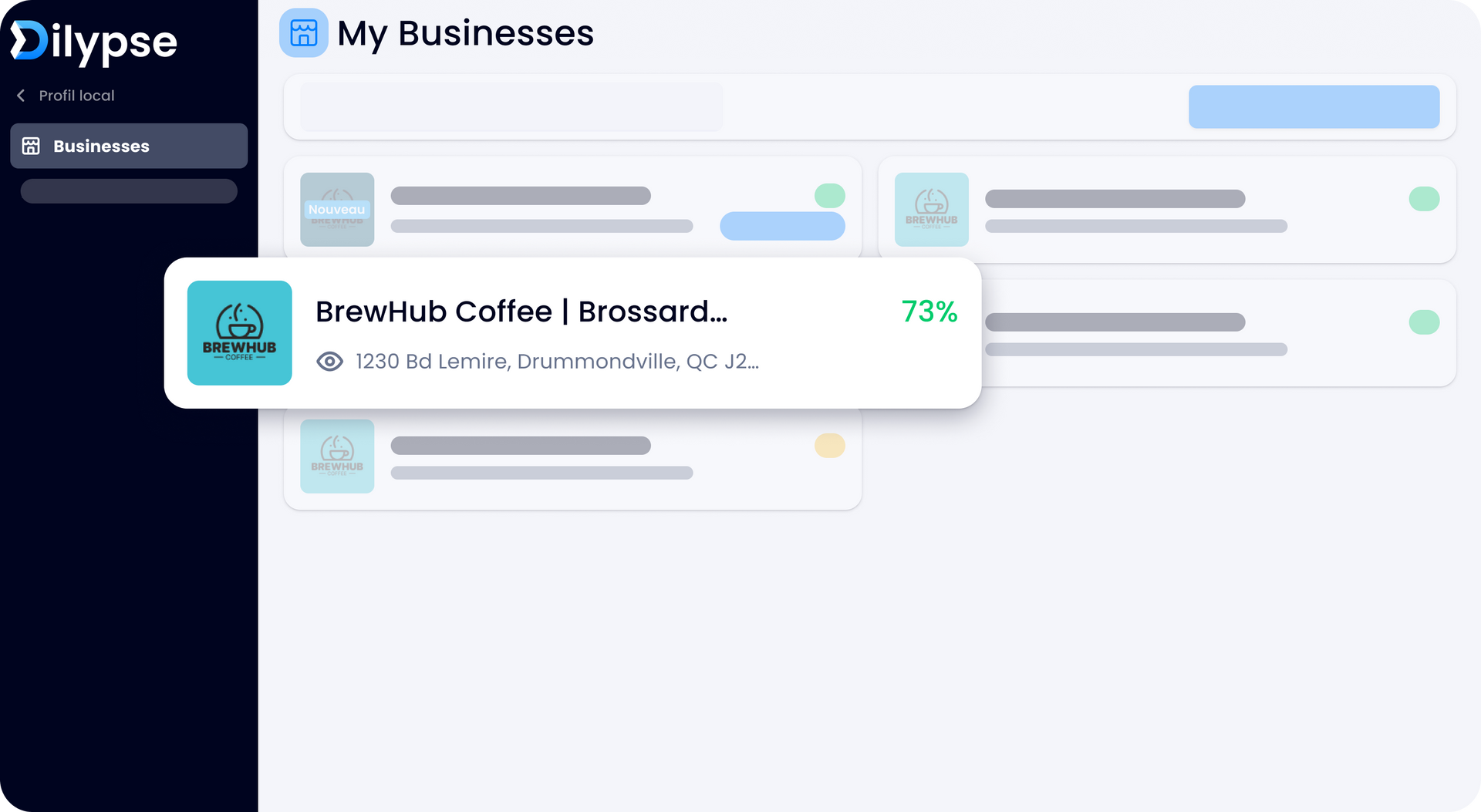 A screenshot of a dashboard with a popup that says `` my business ''.