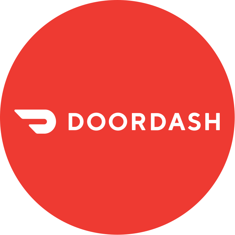 A red circle with the word doordash on it