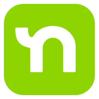 A green square with a white letter n on it