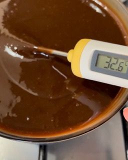 Un termometro viene utilizzato per misurare la temperatura di un liquido marrone