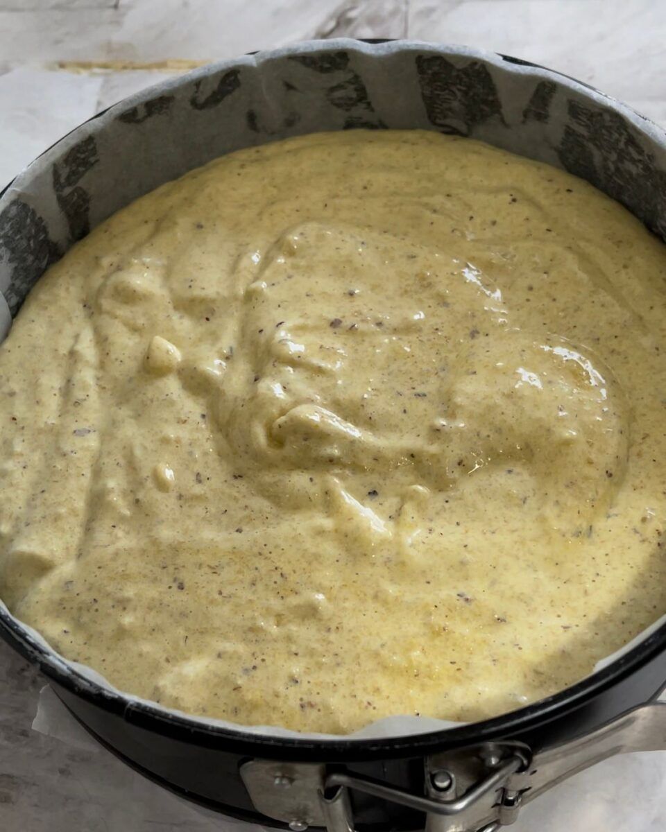 Una padella piena di salsa gialla su un tavolo