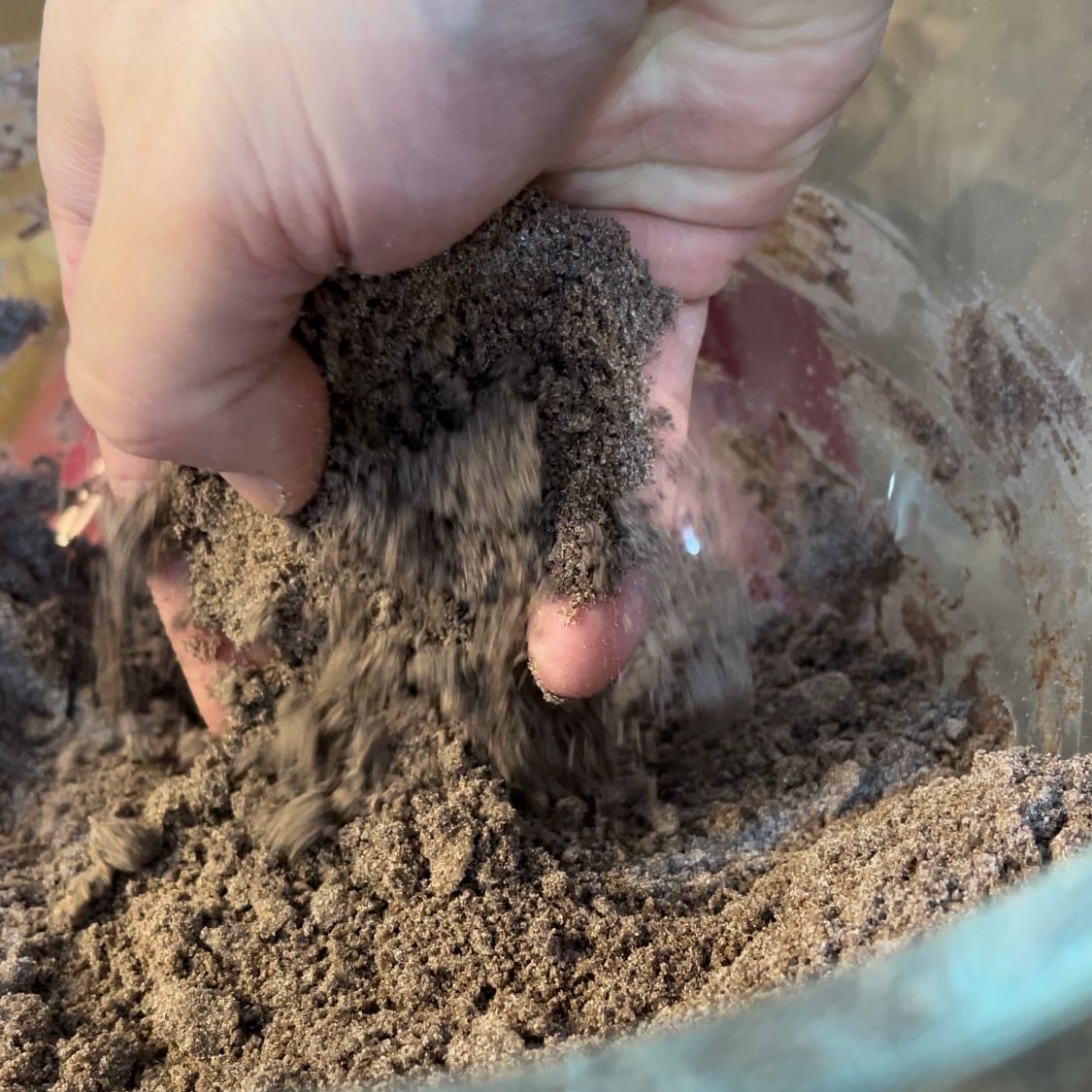 Una persona tiene in mano un mucchio di terra