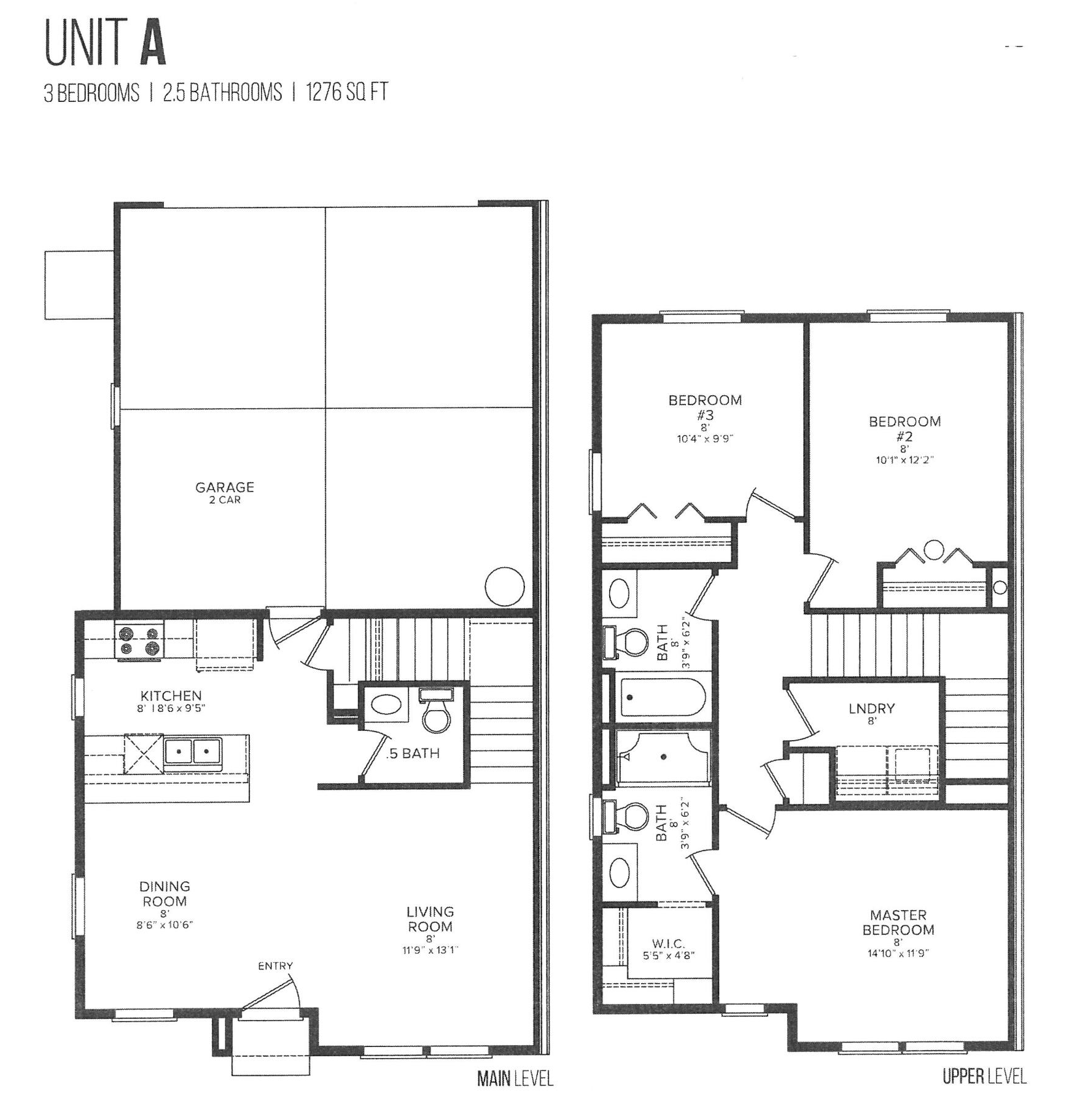 3 Beds, 2.5 Bath Floor Plan A
