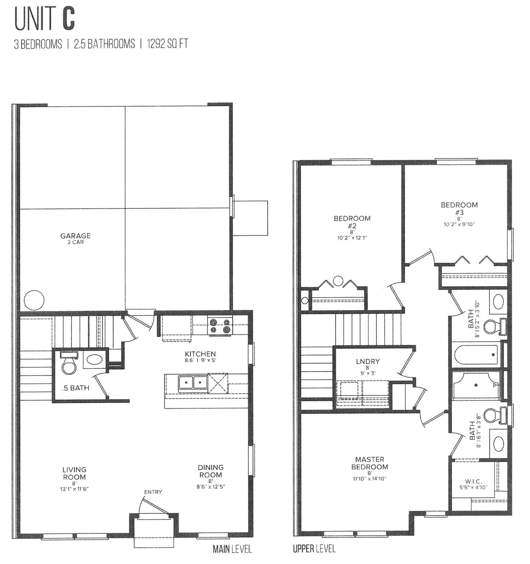 3 Beds, 2.5 Bath Floor Plan C