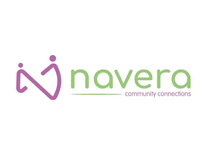 The logo for navera community connections is purple and green.