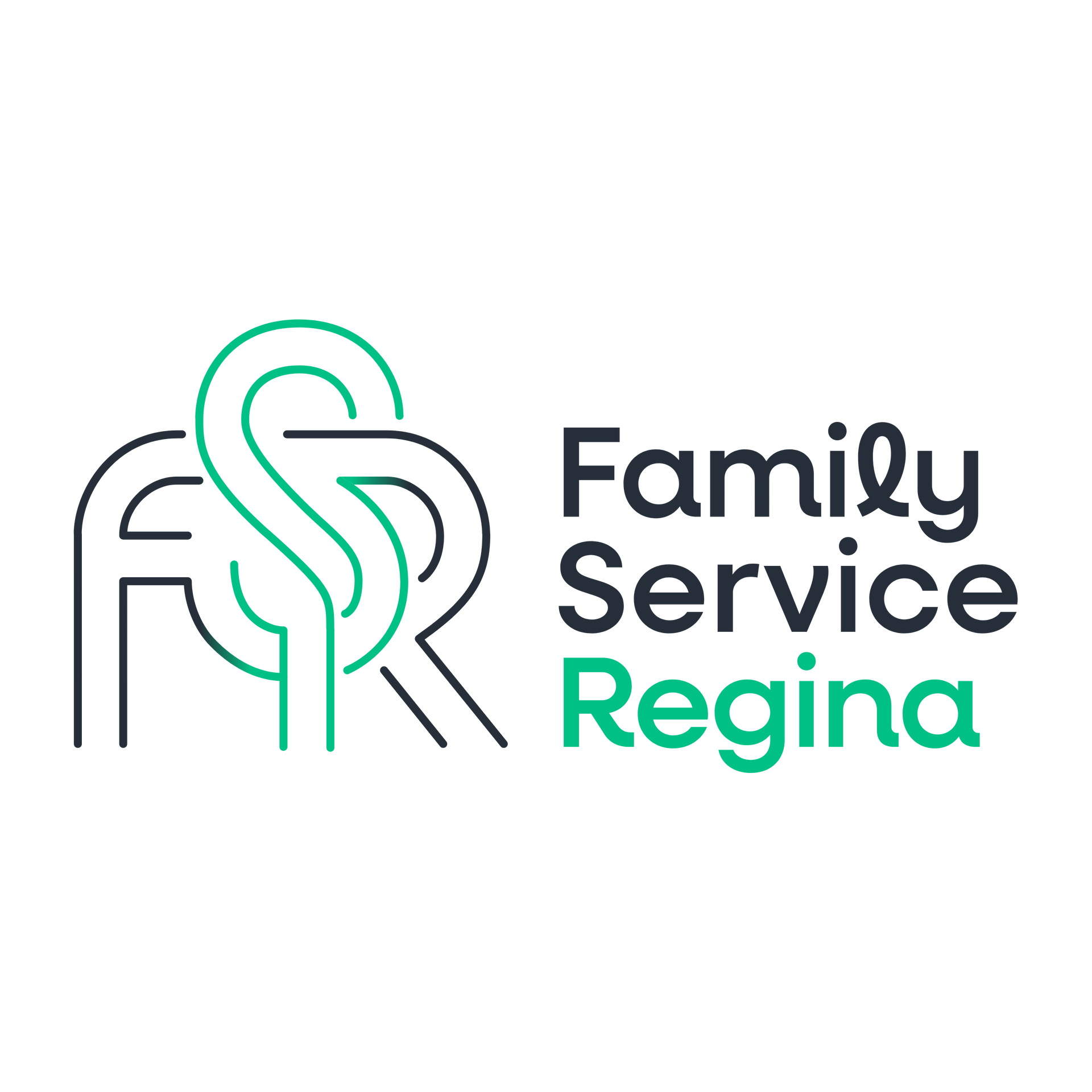 The logo for family service regina is green and black.