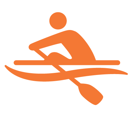 Orange Icon Of A Person Rowing A Boat In The Water | Honolulu, HI | Hawaii Hot Spots Surf School