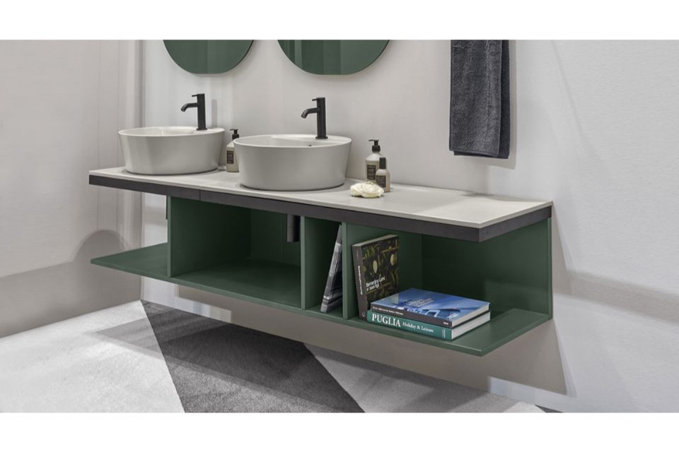 mobile bagno con lavabi da appoggio in ceramica
