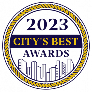 2023 City's Best Awards logo, blue and gold, featuring a cityscape, rope border, and award text.