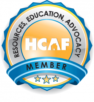 HCAF Member badge with text: 