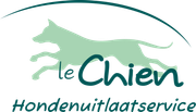Green dog silhouette leaping, with text 