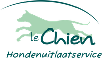 Green dog silhouette leaping, with text