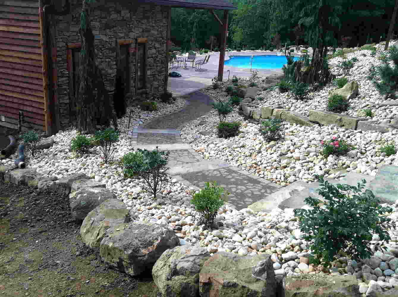 Landscaped Pathway To Pool — Beaver County, PA — McCreary's Lawn Care