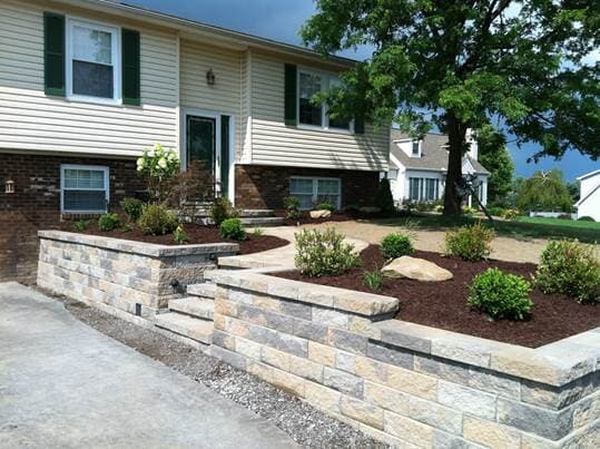 Brick Steps With Retaining Wall In Front Of House — Beaver County, PA — McCreary's Lawn Care