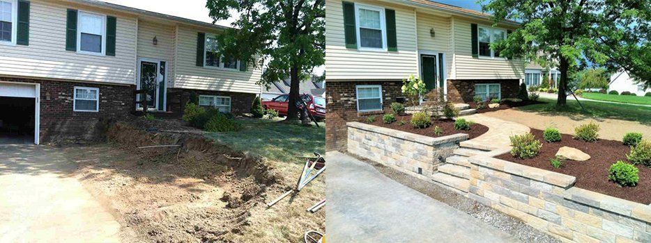 Before And After Retaining Wall And Shrub Installation — Beaver County, PA — McCreary's Lawn Care
