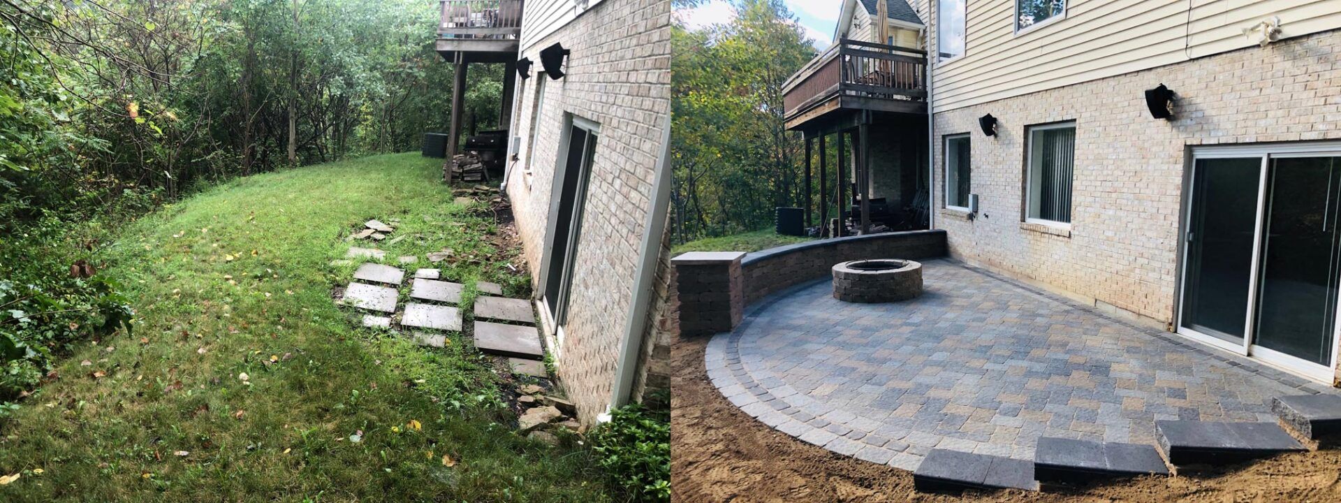 Before And After Landscaping Installing Patio With Fire Pit — Beaver County, PA — McCreary's Lawn Care