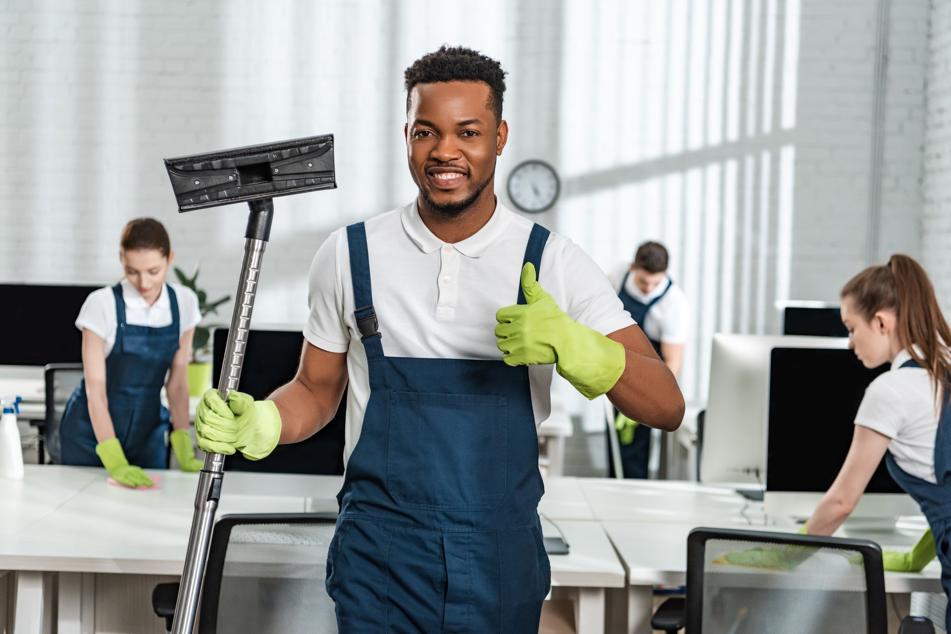 Team cleaning a office.