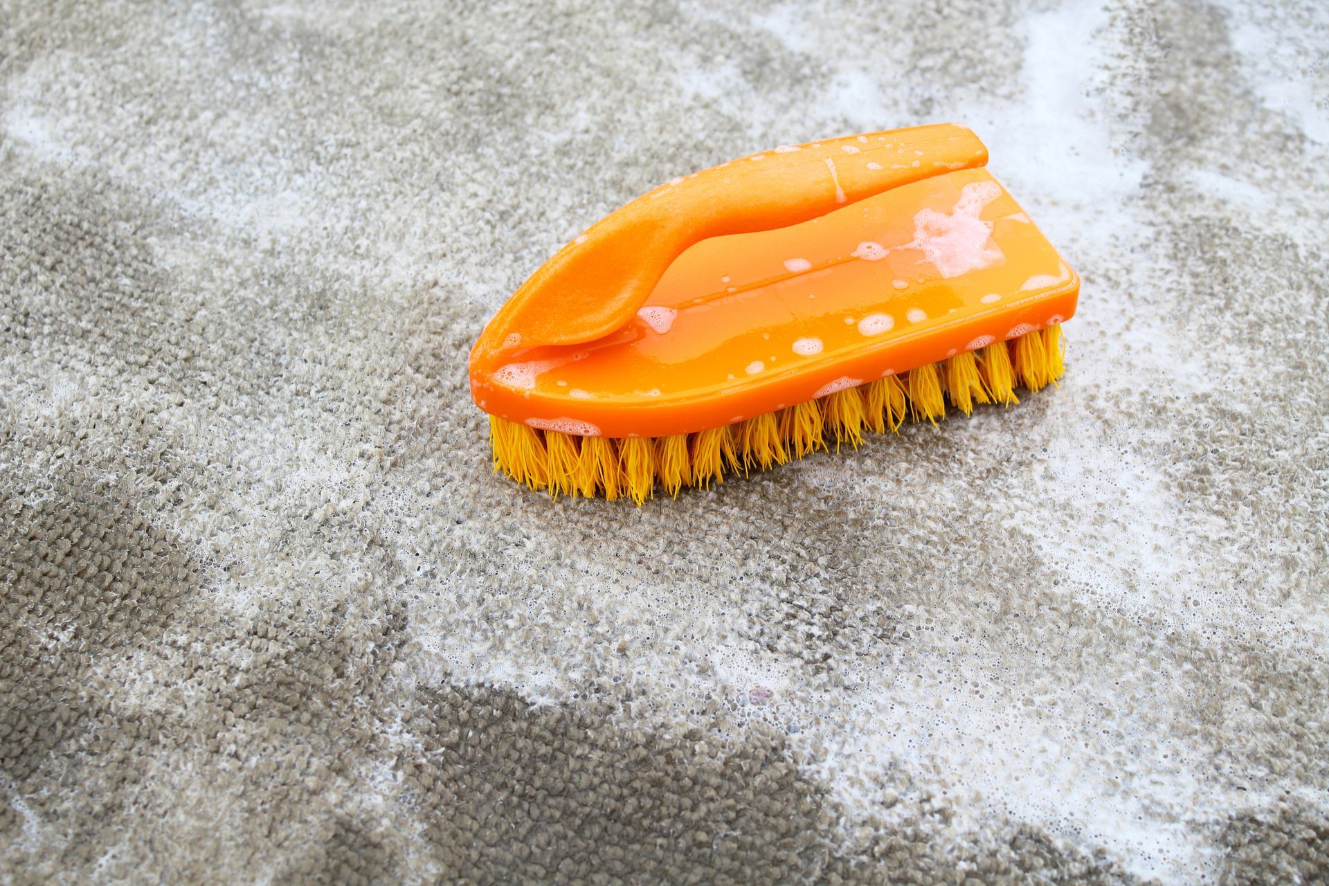 An orange brush for carpet cleaning.