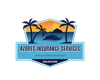 Logo: Ocean scene with palms, boat, sun, and 