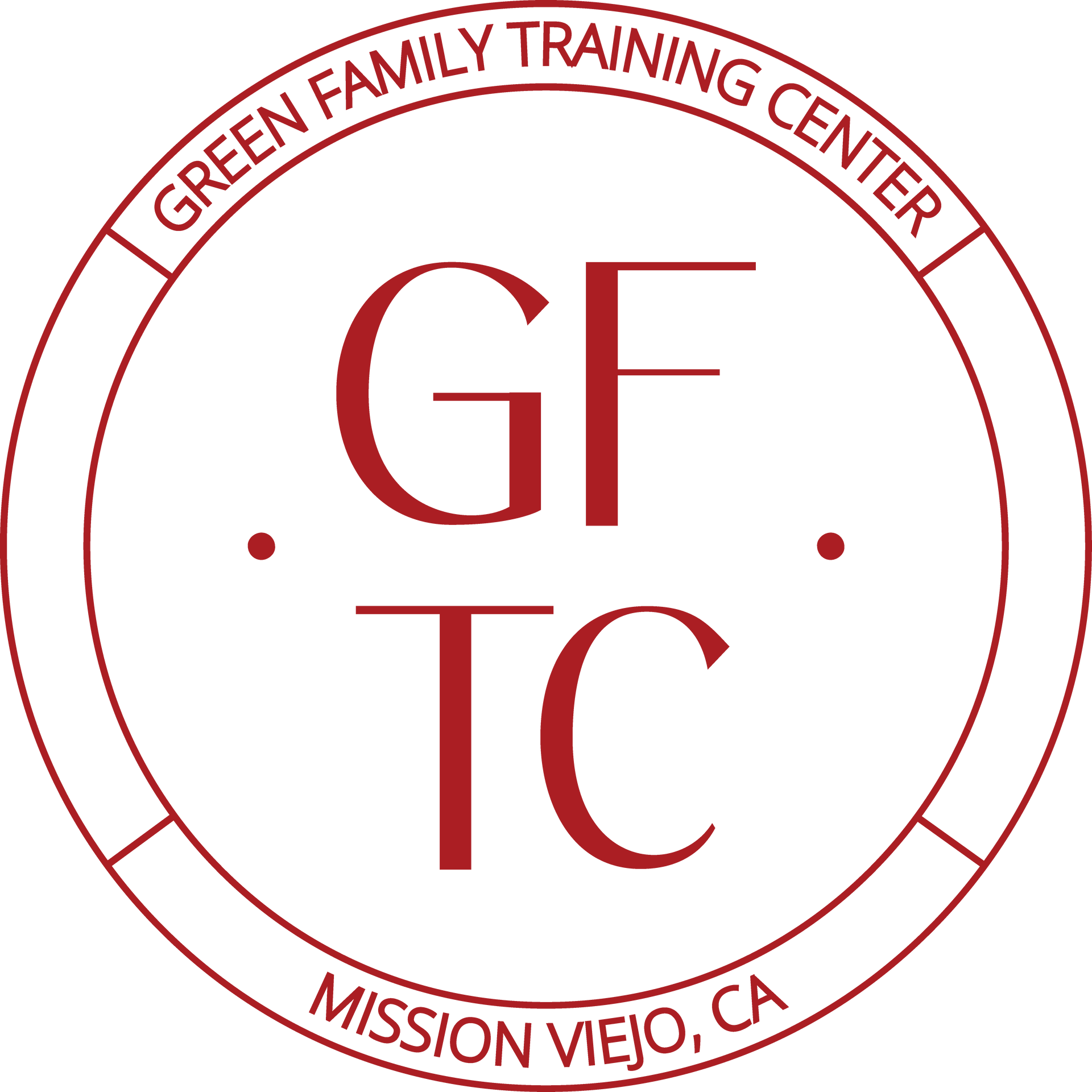 Logo for Green Family Training Center in Mission Viejo, CA, featuring the initials 