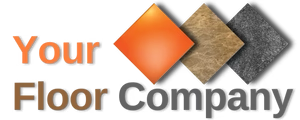 Logo for Your Floor Company. Features text in brown and gray, with three overlapping diamond shapes in orange, tan, and gray.