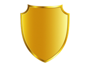 A gold shield on a white background