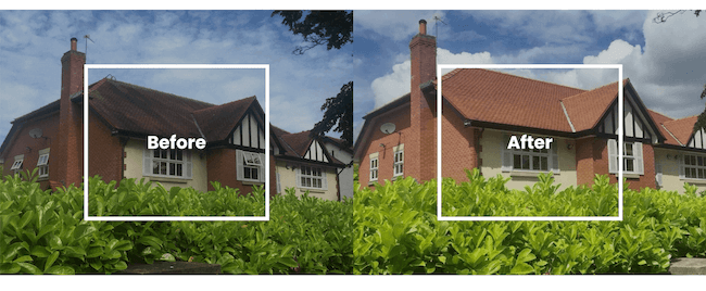 befoe and after of a roof cleaning job in Altrincham roof cleaning Altrincham