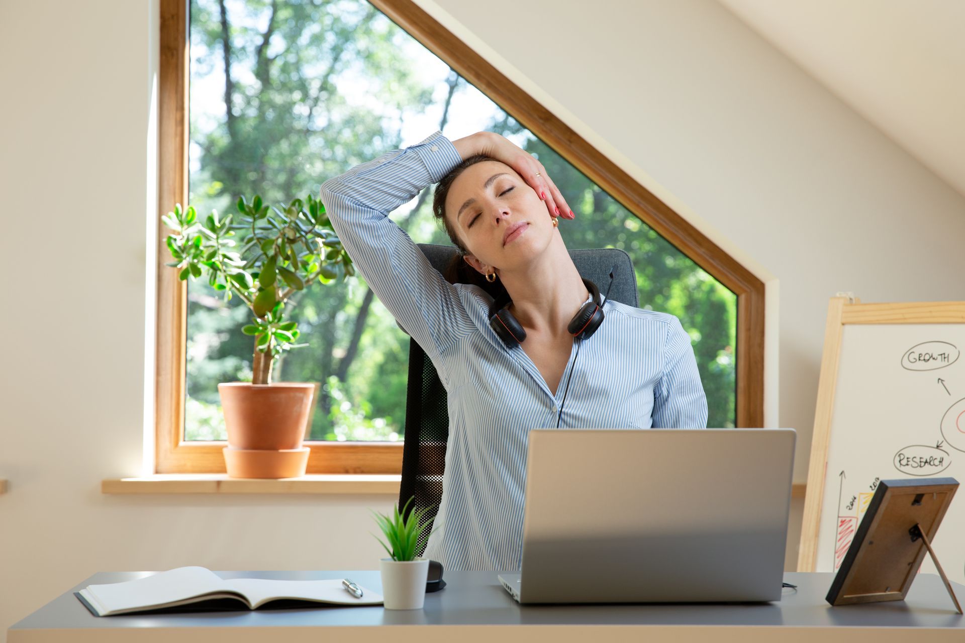 Woman in work streching
