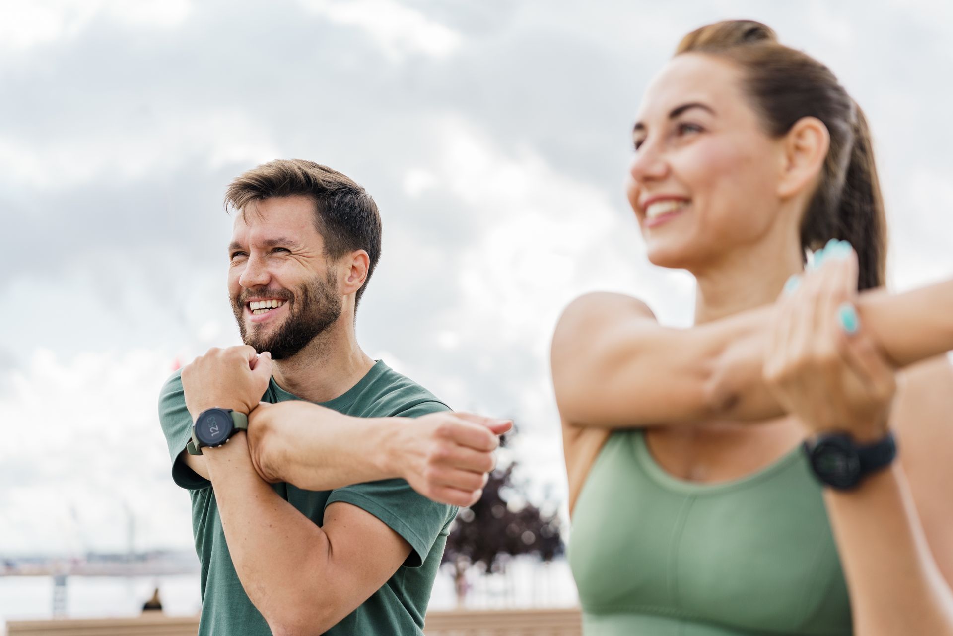 Man and woman streching