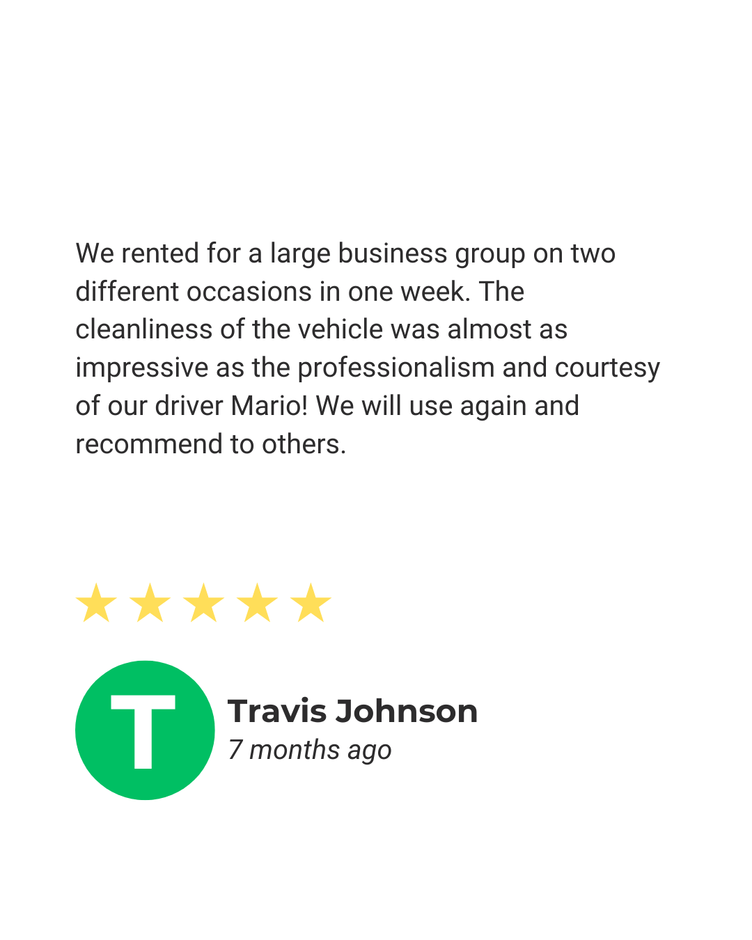 Testimonial sharing easy group travel experience with Los Angeles charter bus rental

