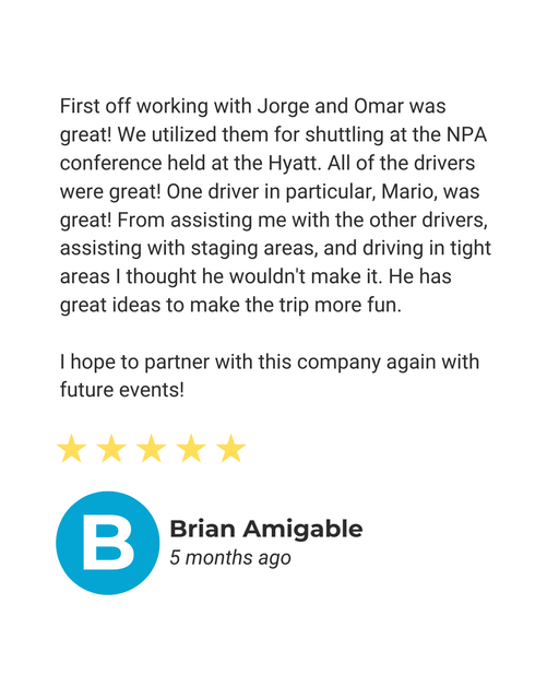 Positive review describing reliable and comfortable bus rentals in San Diego

