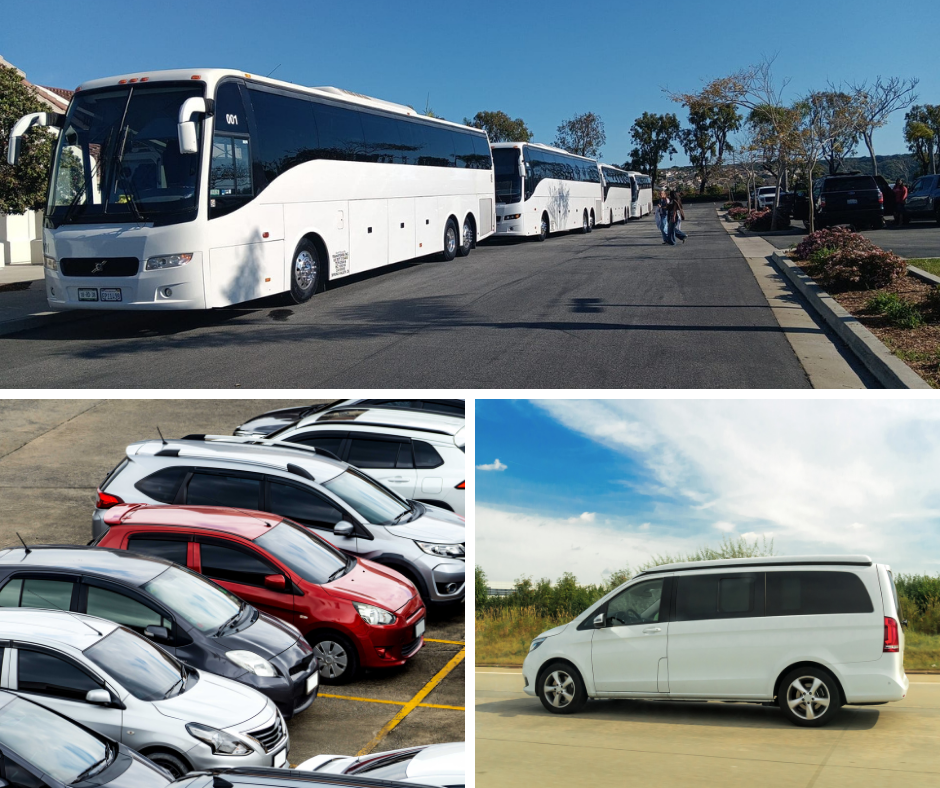 Comparison of charter bus vs rideshare car vs minivan for San Diego group trips