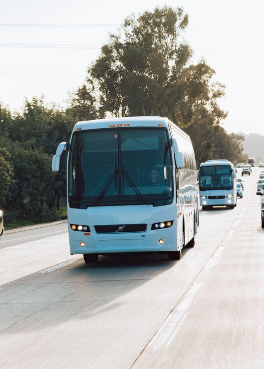 Charter bus in San Diego operating evening group trip